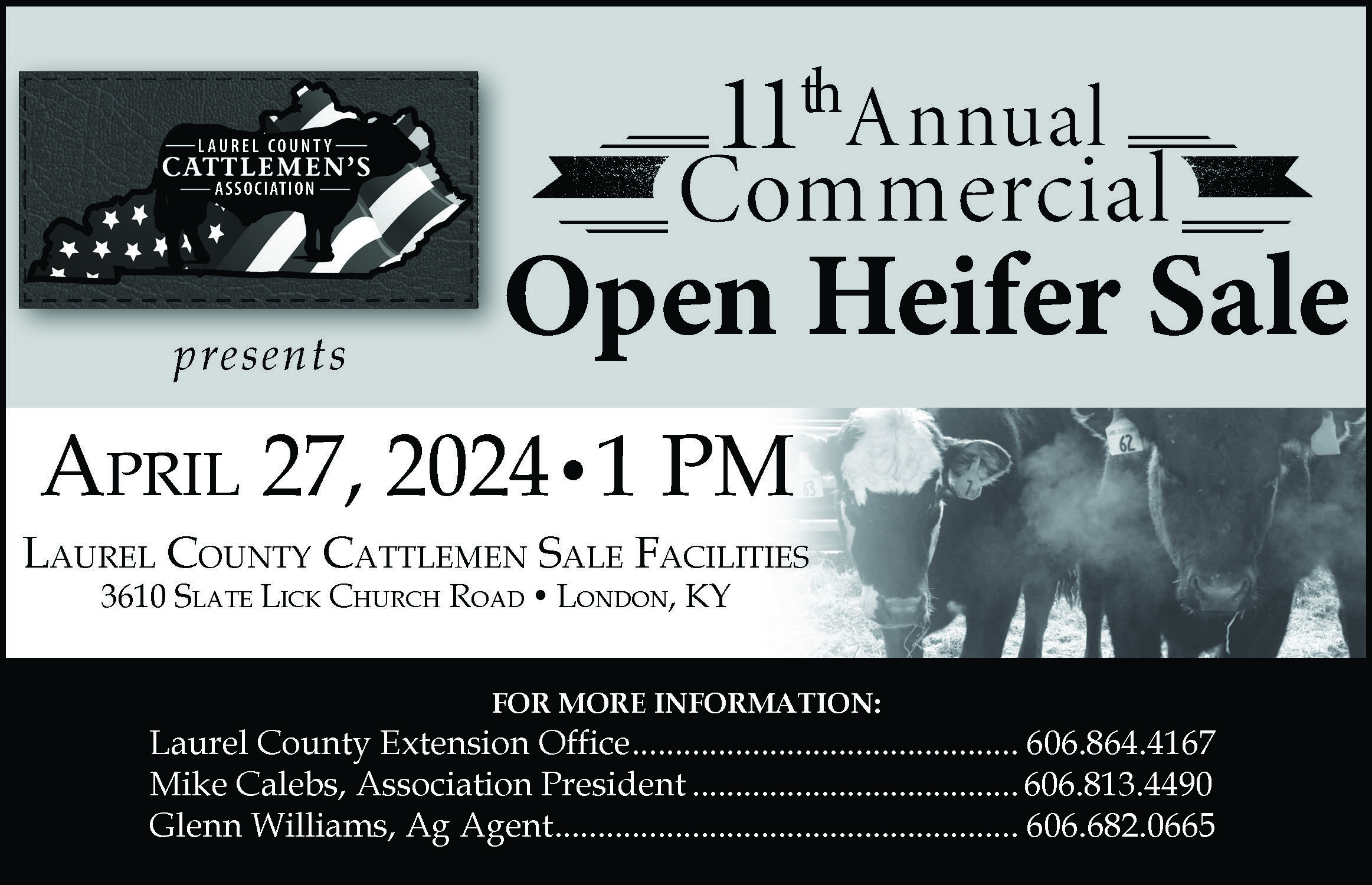 Laurel County Cattlemen's Association 11th Annual Open Heifer Sale | April 27, 2024 | 1 PM, WTA Sale Pavillion 