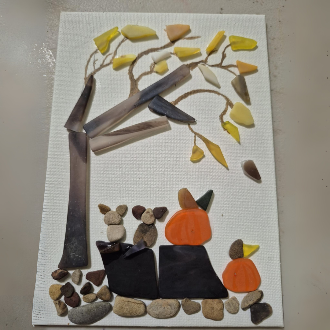 Cut glass of fall tree and seasonal elements