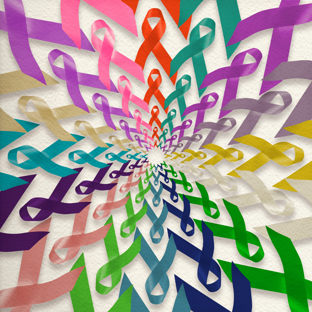 Colorful ribbons representing cancer awareness