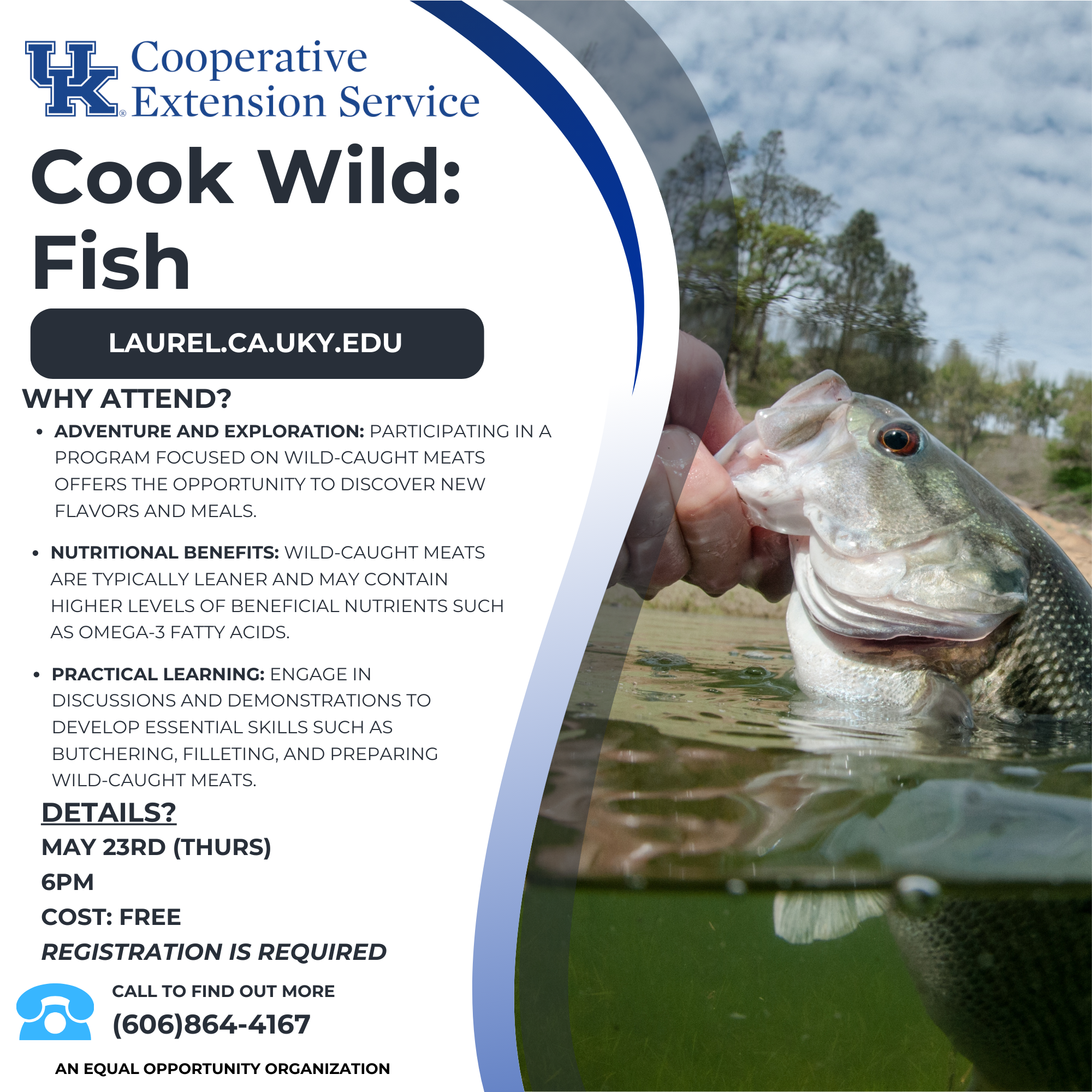 Flyer with photo of a striped bass fish and includes class date details.