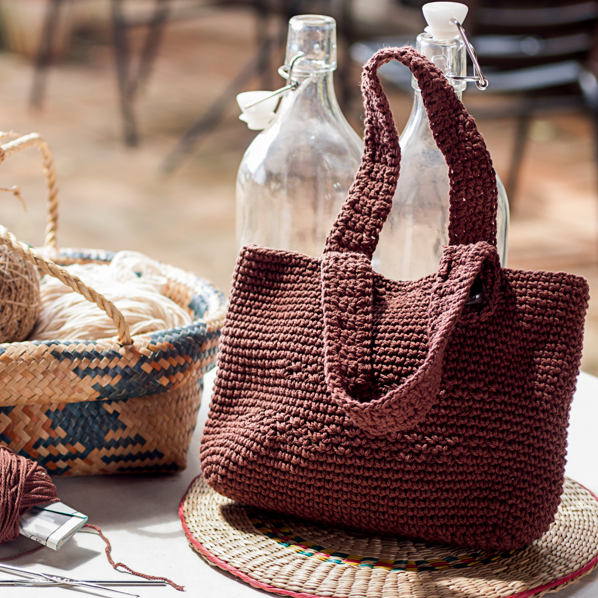 Photo of brown crochet purse.