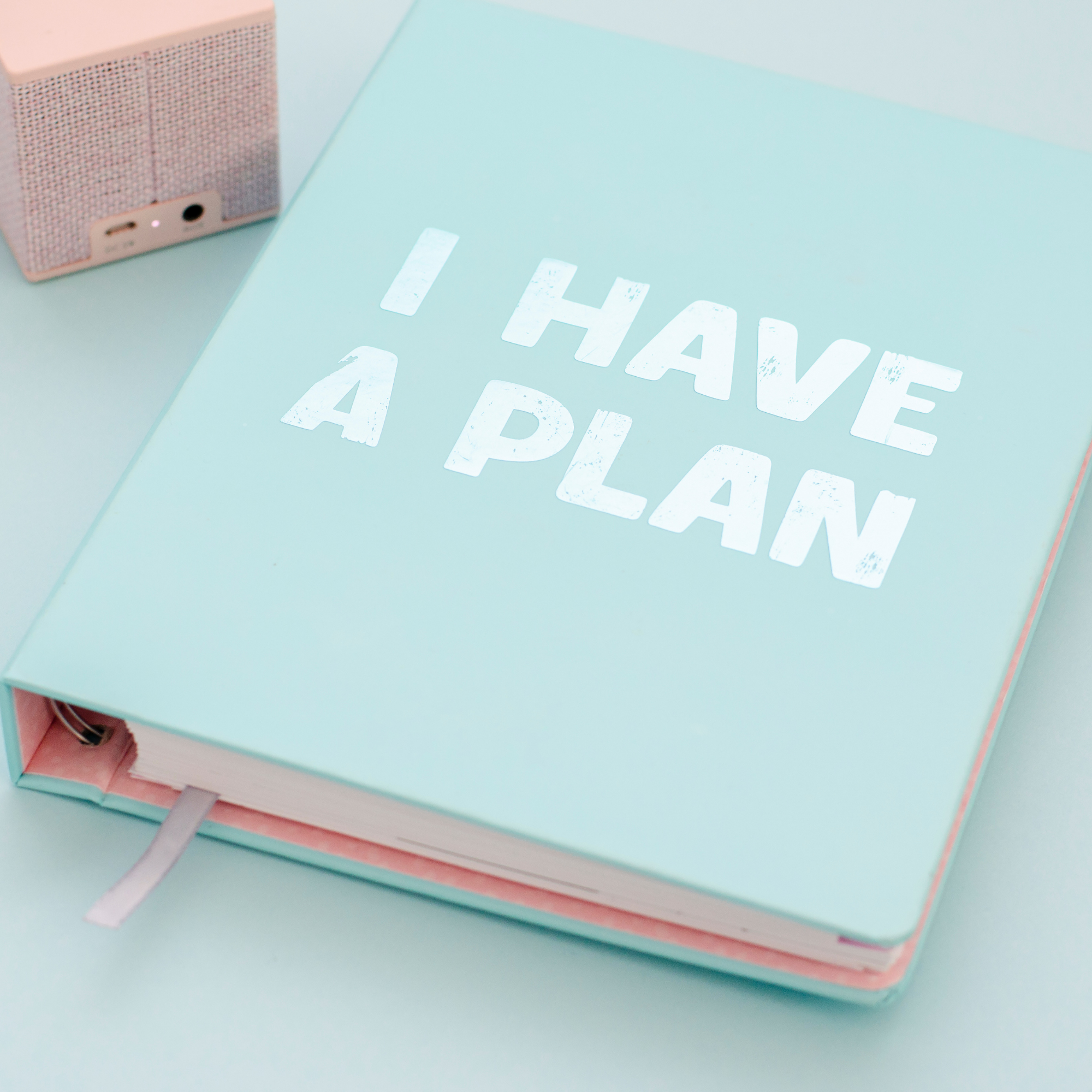 Photo of blue binder with "I have a plan" on the front.