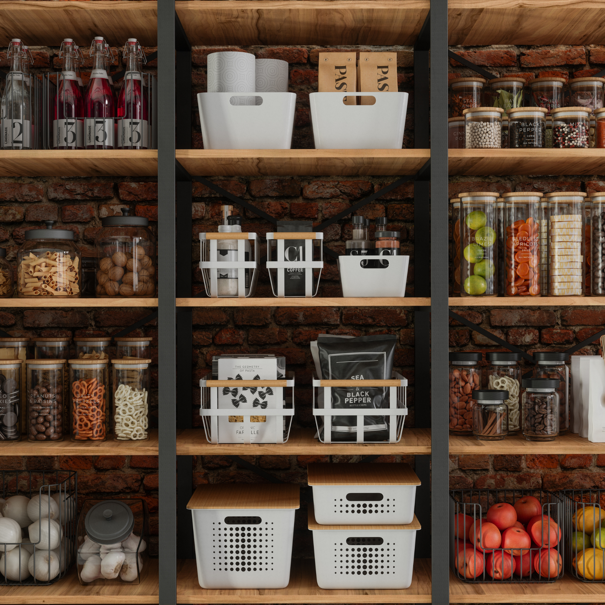 Photo of pantry with organized foods.